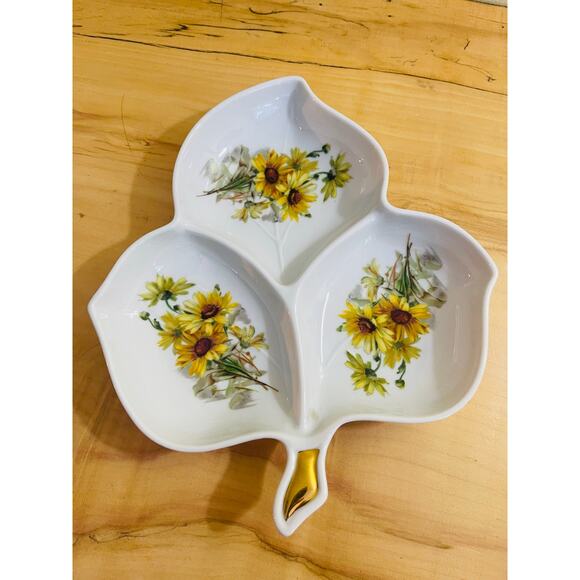 Vtg Leaf Yellow Daisy Flowers Nut Dish Candy Trinket Tray Bavaria Germany - Picture 2 of 8
